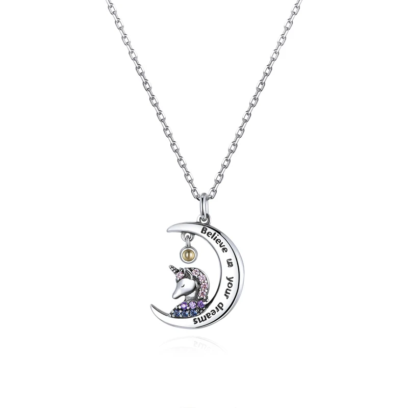 

Cute silver 925 sterling silver unicorn moon shape pendant necklace for kids