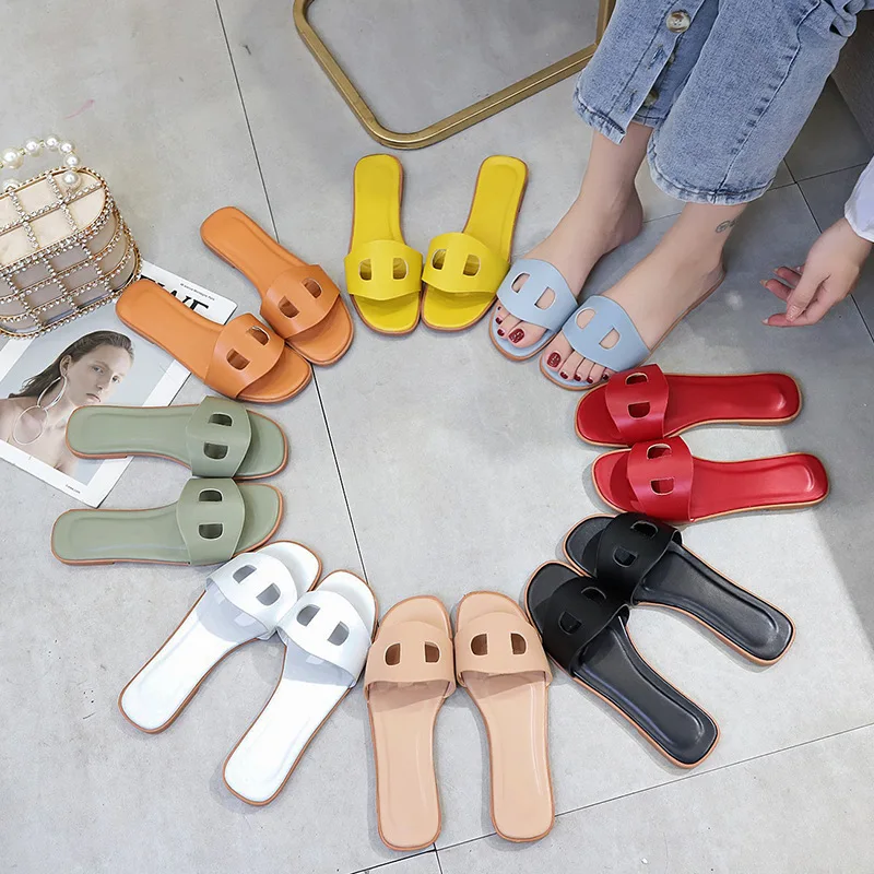 

Cheap New Design Brand Fashion Ladies Slippers and Sandals PU Leather Women Shoes Sandals Summer Flats Sandals for Women, 8 colors