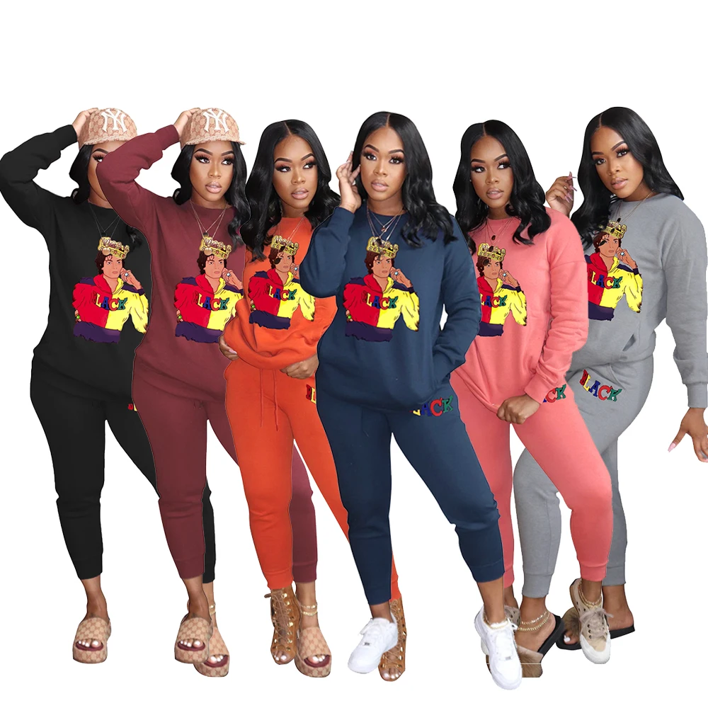 

L284736 Casual Winter Pyrography Sweatshirt Two Piece Outfits