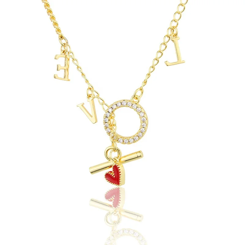 

Wholesale new womens 18k gold plated LOVE heart zirconia charms necklace jewelry
