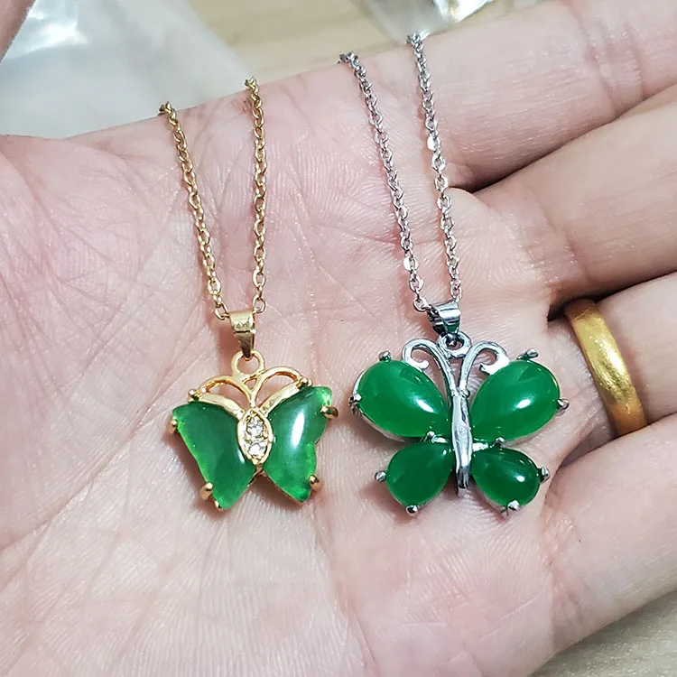 

NN1135 stainless steel chain natural stone jade butterfly necklace