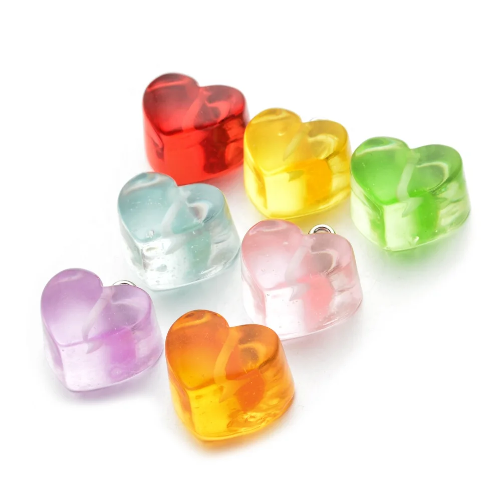 

DIY Fashion color transparent resin heart charms for necklace bracelet Charms pendant jewelry making Accessory, Picture