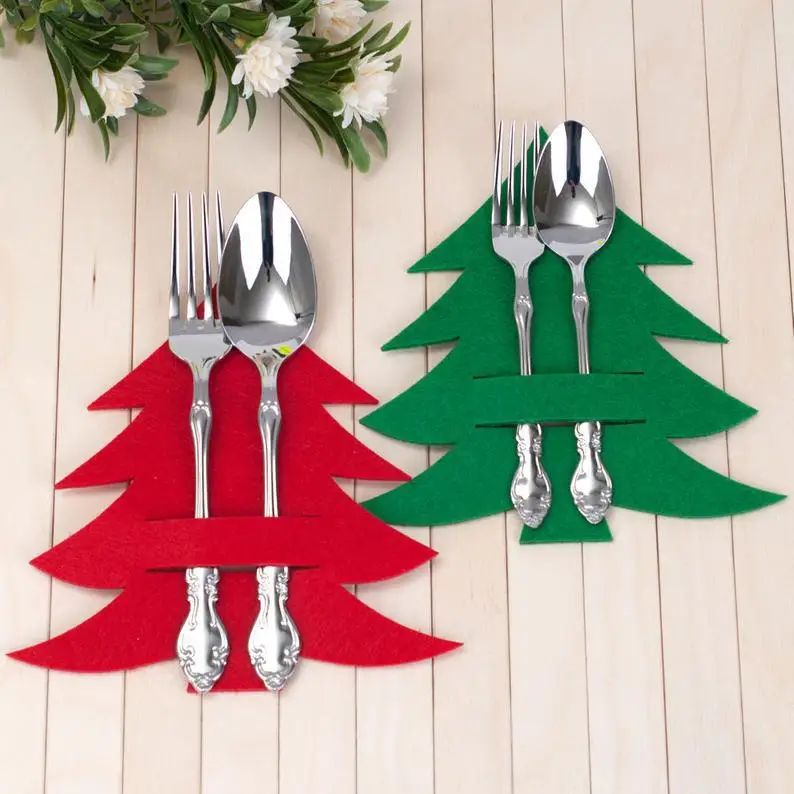 

2022 Felt Christmas Tree Silverware Holders Cutlery Holder Tableware Pocket Home Decors Storage Covers, Gray or customized