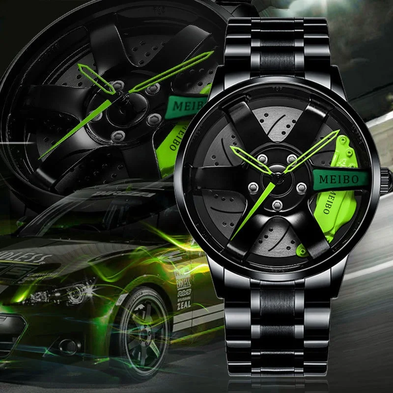 

Luxury Custom Unique 3D Design Star Wheel Watch Sports Black Car Rim Watches Men Wrist Reloj Car