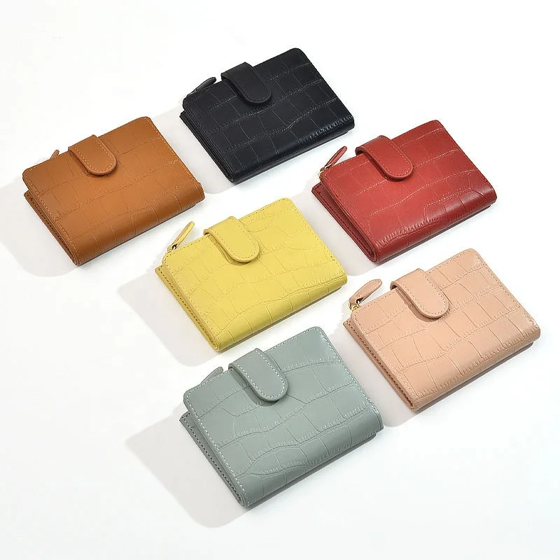 

2022 New Arrival Cute Pu Short Card Holder Small Stone Pattern Coin Purse Mini Fold Wallet For Women, 6 colors