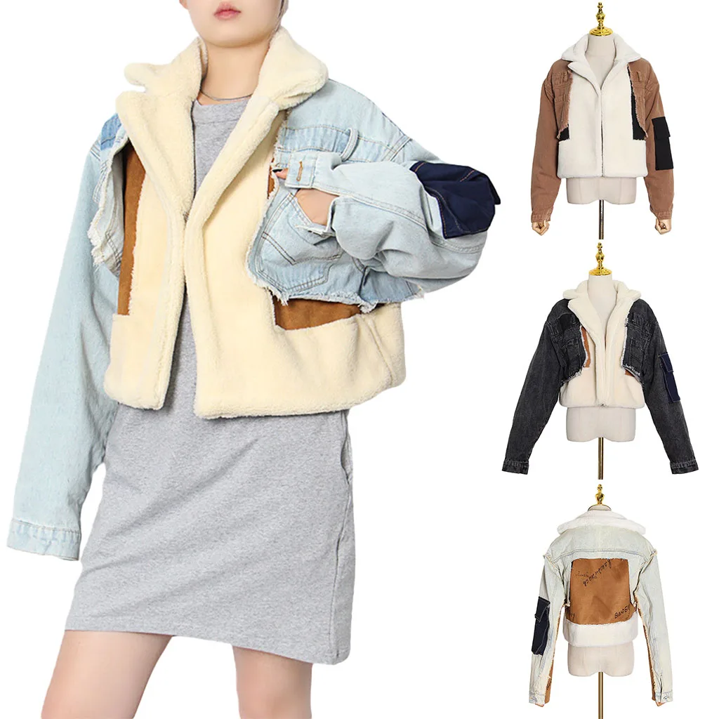 

2021 New Fashion Winter Women Coat Faux Fur Women Clothing Street Sotton Coat Denim Jacket Jean Jacket With Fur