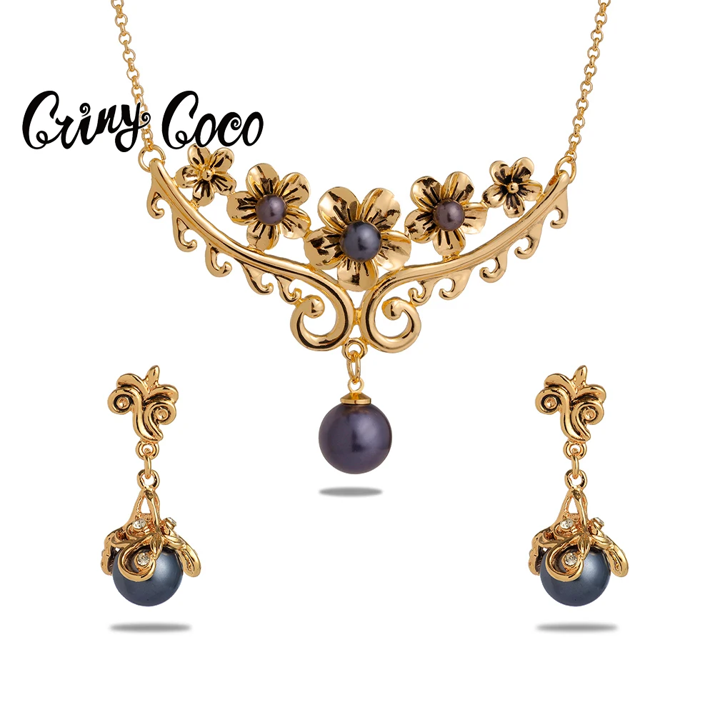 

Cring CoCo Fashion Holiday Zinc Alloy Earrings Dangling Flower Drop Accessories Hawaiian Jewelry Sets For Women Gifts, Picture shows