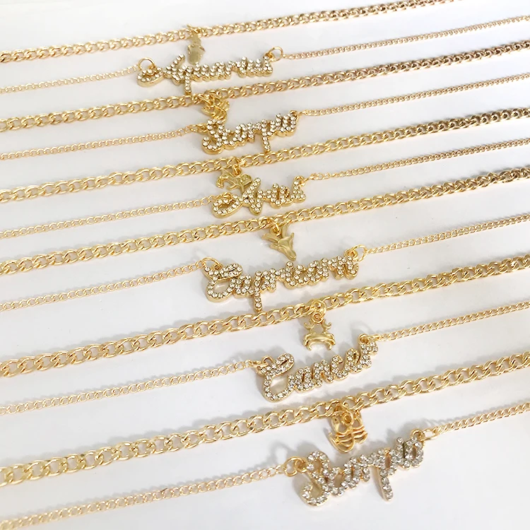 

gold plated cystal layered zodiac sign pendant necklace women