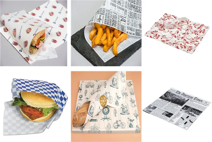 custom printed Light basket liner  food grade deli food sandwich/ burger packing paper