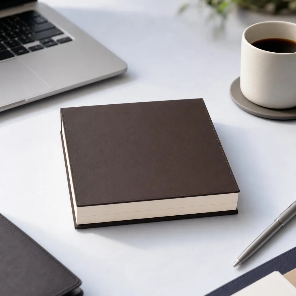 Espresso Brown Memo Cube on Minimalist Desk