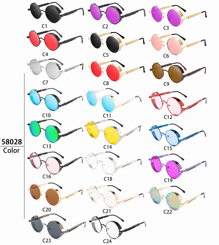 
58028 shades classic steam punk sunglasses Retro men vintage steampunk sunglasses metal frame retro round sunglasses 