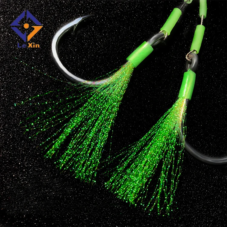 

High Carbon Steel Imported Assist Hook Luminous Tinsel Fishing Hook Double Assist Hook, Silver