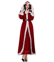 Christmas New Santa Claus Set Female Models Elegant Red Long Sleeve Cloak Long Skirt Christmas Dress Adult Dance Costume