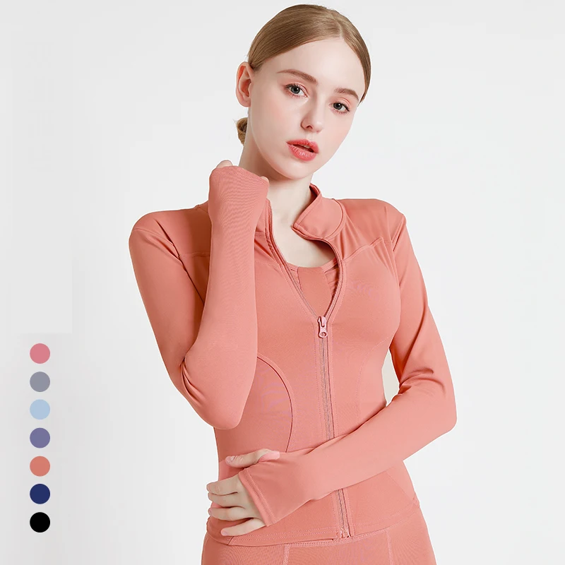 

New style Cheap 2XL plus size long sleeve zipper quick dry tight professional sports ladies yoga tops