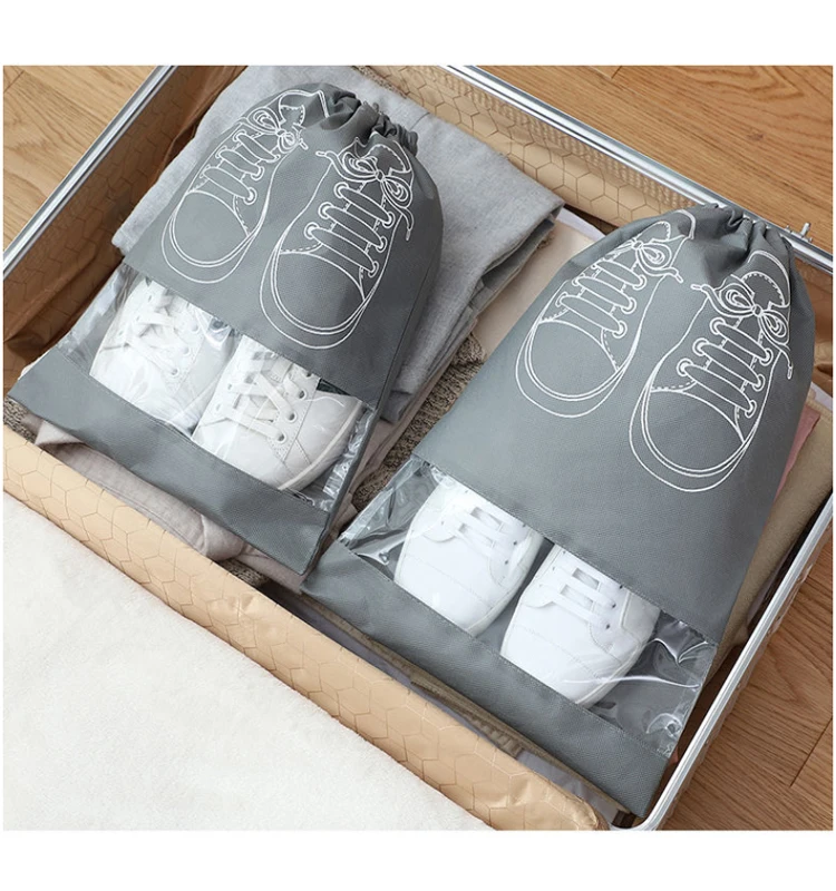 

Non-woven drawstring shoe storage organizer bag with clear window for traveling