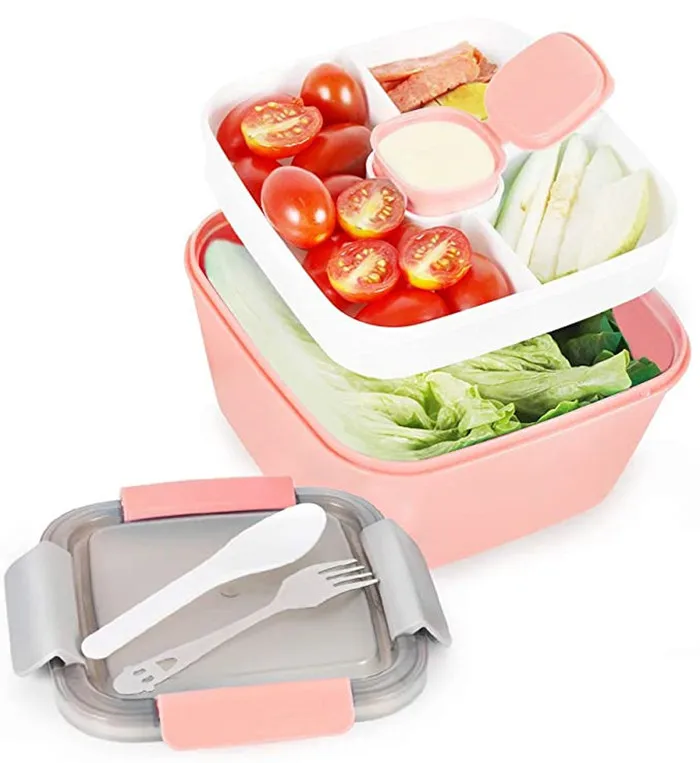 

Square Plastic PP 2 Layers Microwave Safe Bpa Free Bento Food Box Plastic Salad Bento Lunch Box For School Kids Children, Pink,green, blue or custom color