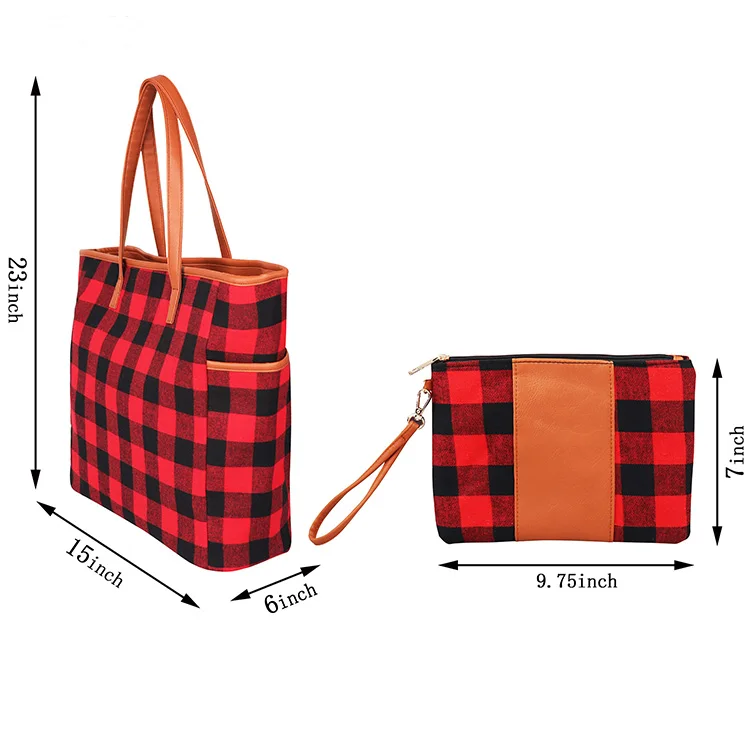 

Buffalo Plaid Canvas Tote Bag Wholesale Women Personalized Buffalo Plaid Canvas Tote Bag, Red, white