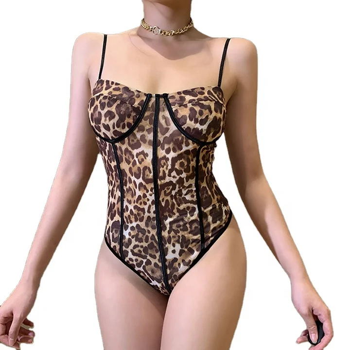 

6 pcs/1 Lot, Leopard Print Jumpsuit Women Sexy Lingerie