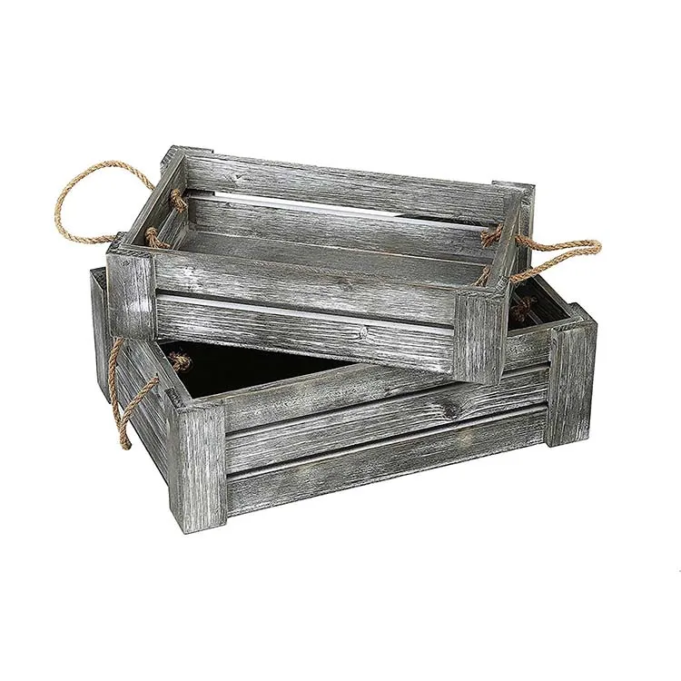

Decorative Whitewashed Gray Nesting Storage Crates with Twisted Rope Handles, Set of 2, Customized color