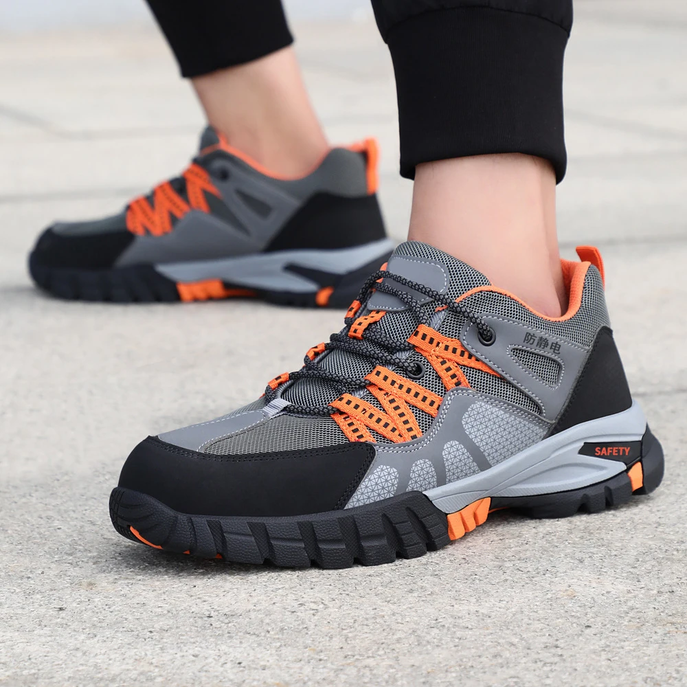 Lightweight Comfortable Women Mens Rubber Work Boots Slip-Resistant Safety Shoes with Diabetic Steel Toe for Construction
