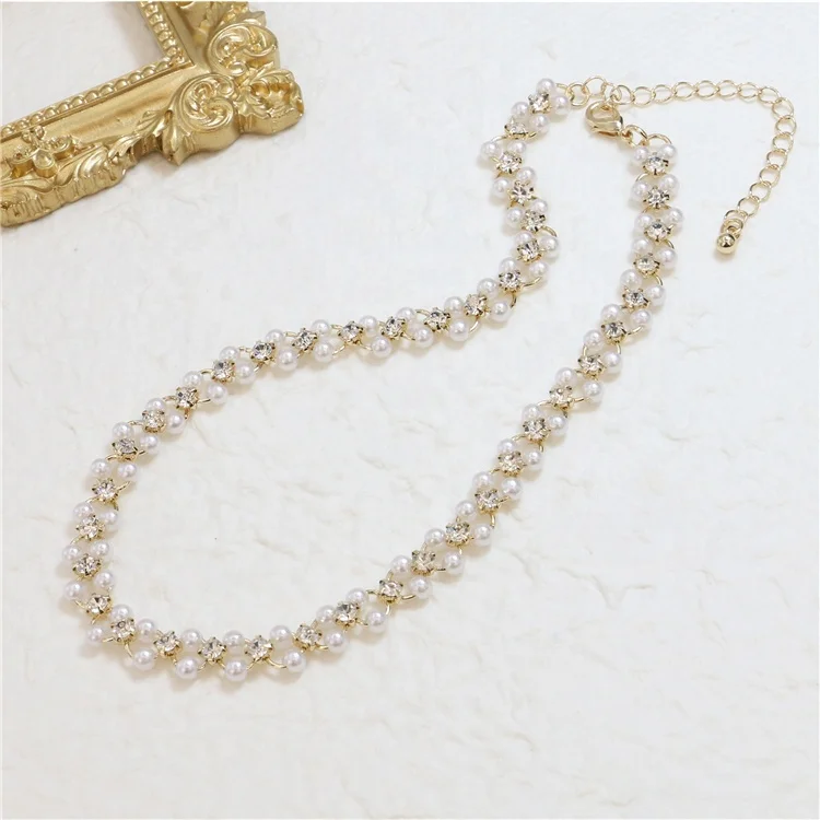 

BXY Wholesale Fashion Jewelry Filled with Crystal Pearl Choker Necklace For Women