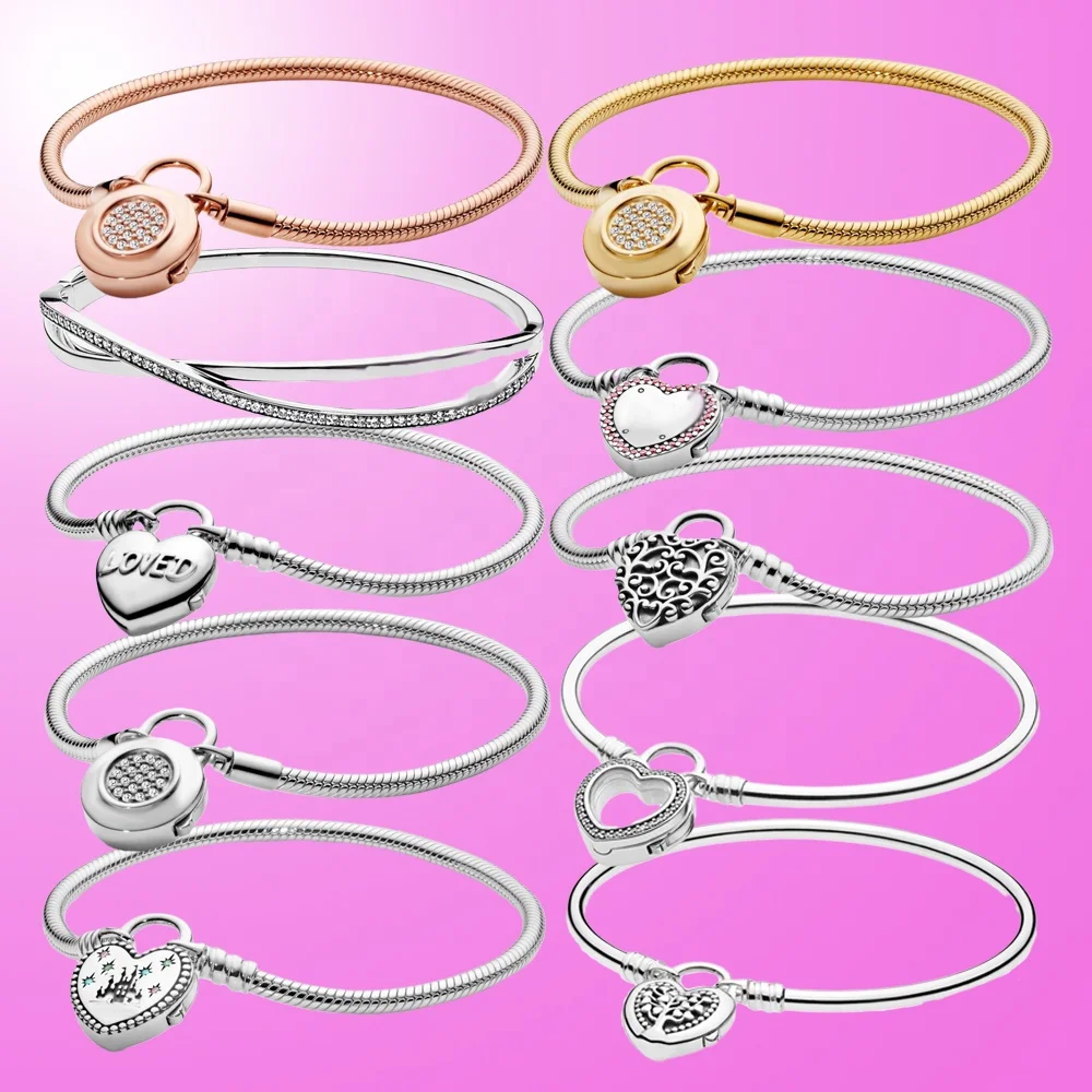 

Wholesale 925 Sterling Silver Heart Lock Snake Bone Chain Bracelet Jewelry