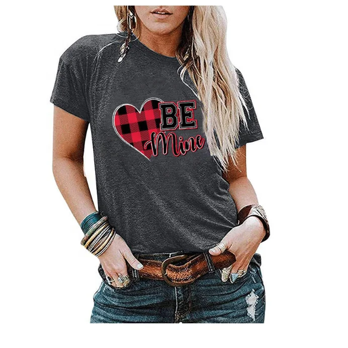 

New Arrival Women Be Mine Heart Plaid Customizable Valentine's Day Crew Neck T-shirt