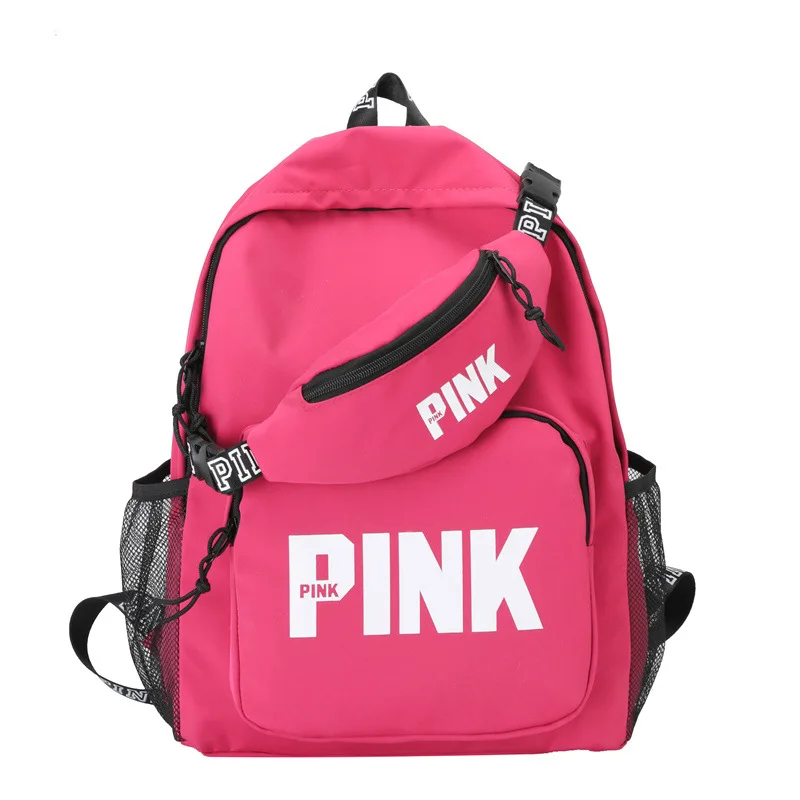 

High Quality Hiking Back Pack Laptop Casual Nylon school backpack and chest set Waterproof PINK school bags backpack for girl