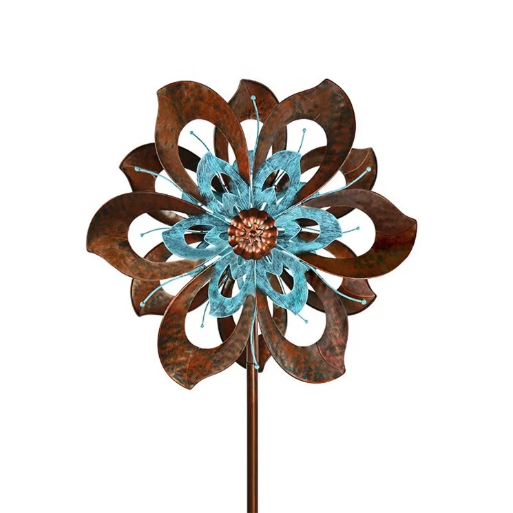 

Hourpark Wholesale wind mill sunflower sculpture landscape metal stake wind spinner for garden