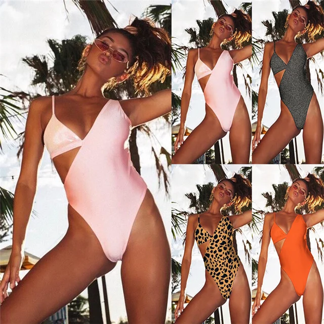 

2021 Summer Sexy Hollow Stitching Skinny Sha One-piece Swimsuit, Picture color
