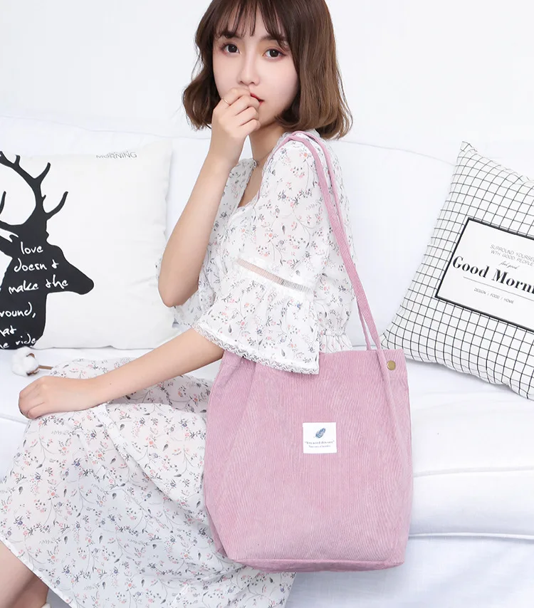 

HOT SELLING fashion durable corduroy canvas tote Women bags, White/black/ginger/dusty pink/dark green/pickle/beige/gray etc