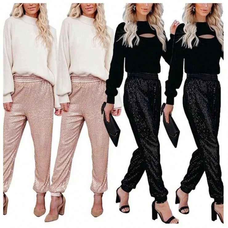 

Newest Design Fashion Popular Ladies Pants Women New Trend Shiny Trousers Trouser Bottoms