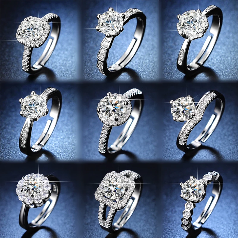 

Classic Silver Opening Engagement Moissanite Zircon Ring 1 Carat Diamond Wedding Band Rings for Women