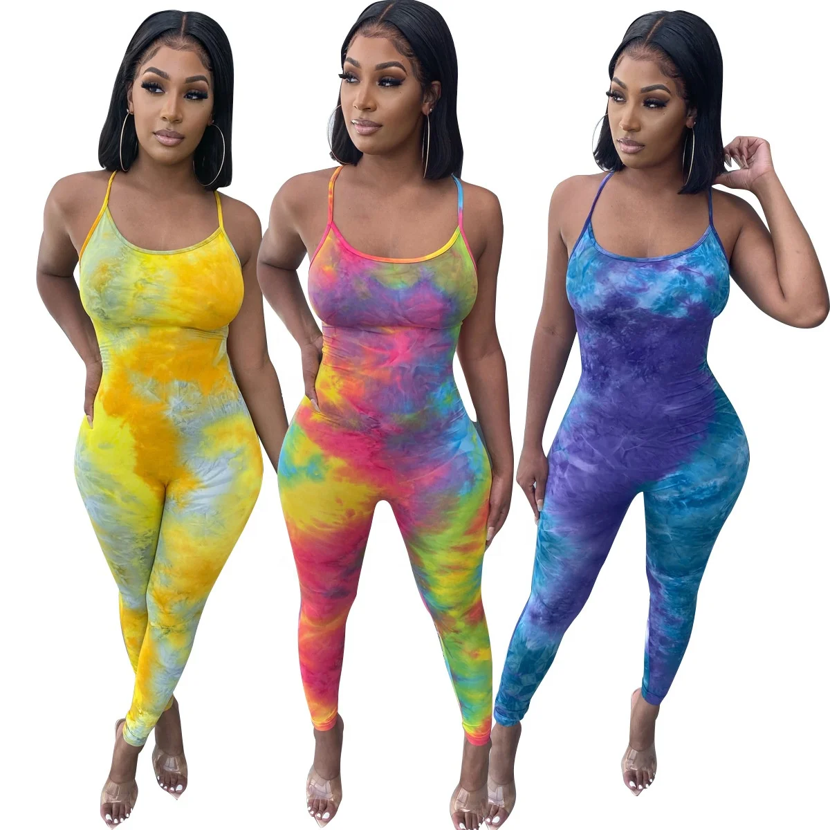 

New Fashion Sexy Sportswear U Neck Sleeveless Spaghetti Strap Skinny Print Jumpsuits