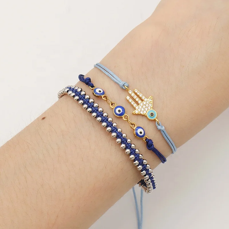 

Handmade Womens accessories Gold plated charm bracelet Custom ajustable crystal hand blue eyes bracelets charms jewelry, Multi