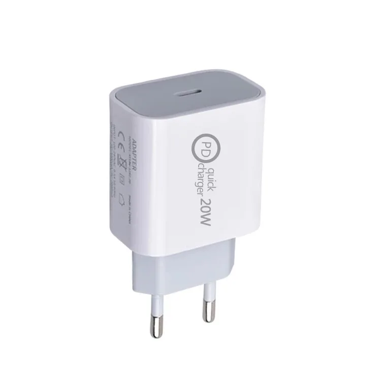 

Wholesale 20W PD USB Wall charger EU US Plug Factory Price USB-C port type-c PD Power Adapter for iphone 12, White+grey