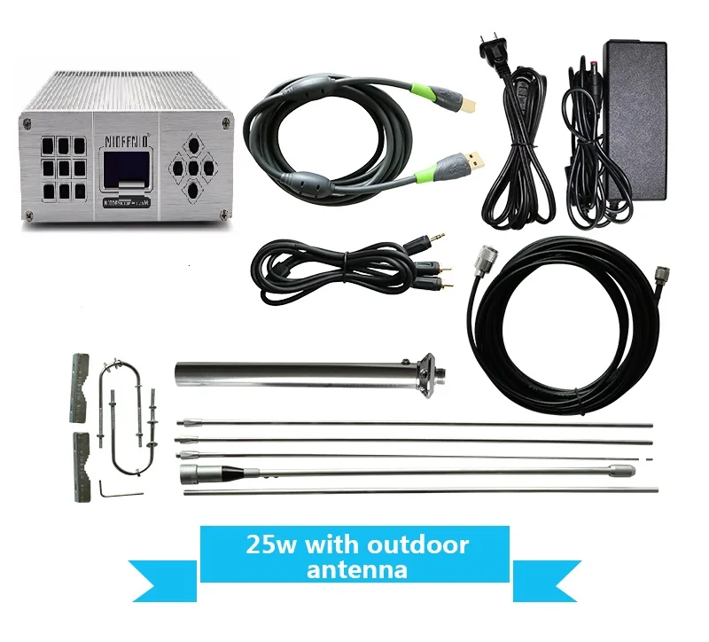 

Full set 25W FM radio broadcast transmission with GP2 outdoor antenna, Silver