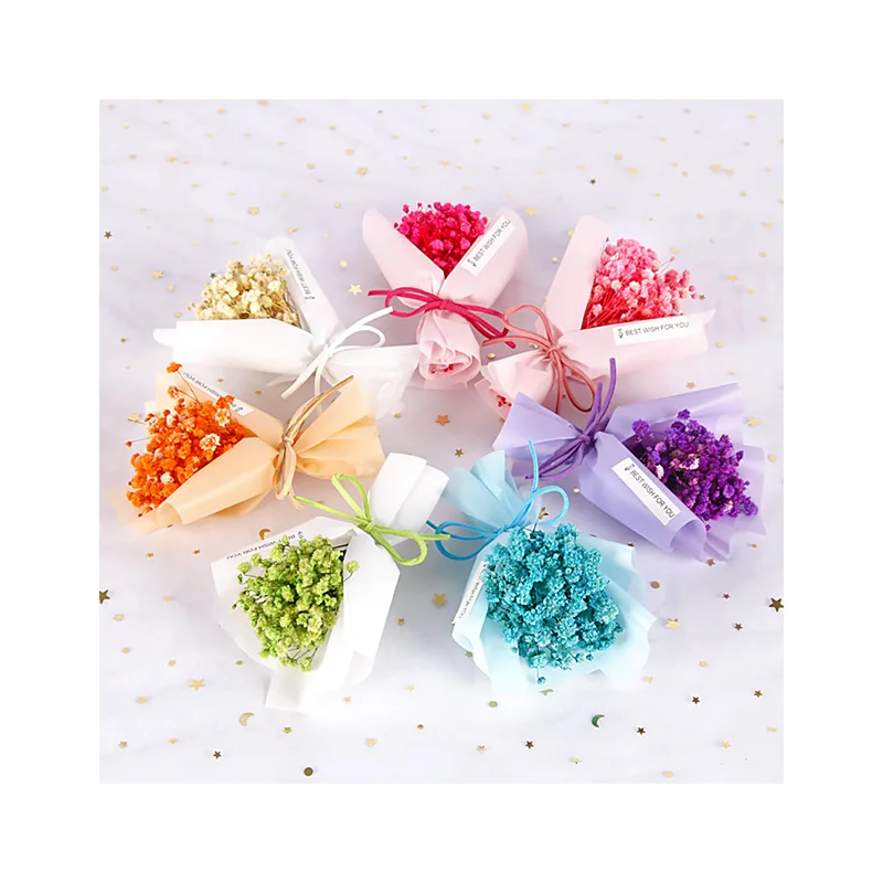

Hot Selling Valentine's Day Mini Dried Flower Babysbreath Bouquet For Gift Custom Color Mini Bridal Bouquet Wedding Decoration