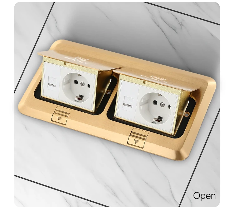 German standard brass power 16A double pop-up floor socket box