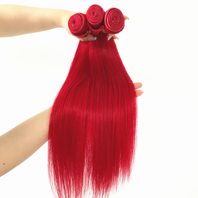 

Hot Selling Ready To Ship Popular Wholesale Can Use 3 Years Silky Straight Brazilian Virgin Hair Red Bundles With Lace Closure