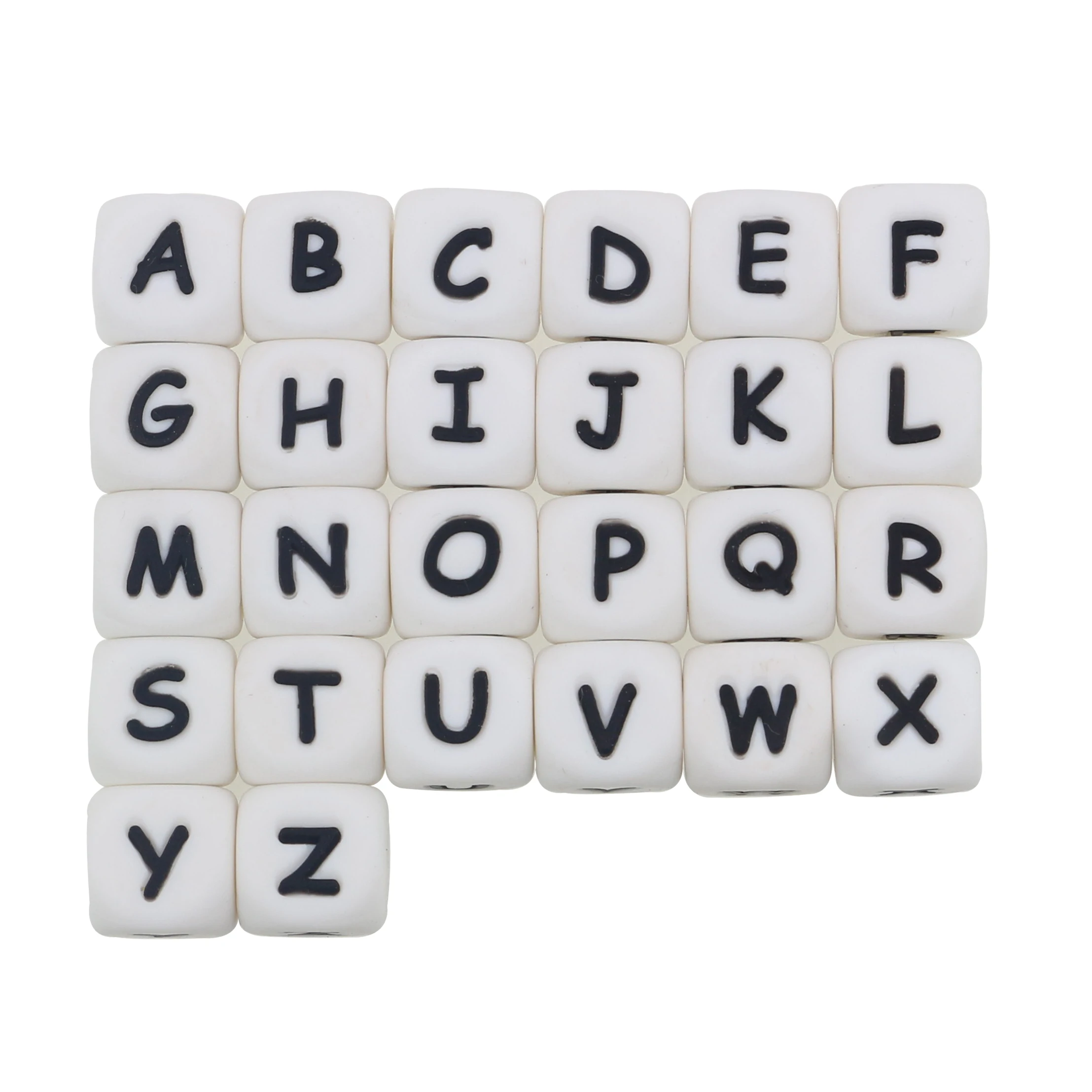 

2020 New Bulk BPA Free Baby Teether cartoon Alphabet Letter silicone beads bpa free, White