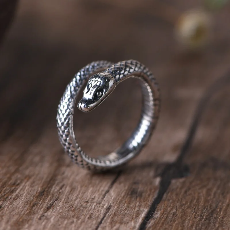 

S925 Sterling Silver Vintage Fashion Snake Rings Ideas Gifts for Men and Women Simple Open Rings