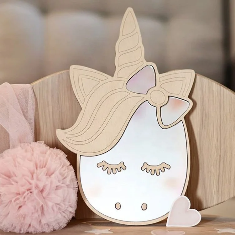 

Nordic cartoon unicorn bear panda mirror children's solid wood furniture decoration crafts acrylic mirror