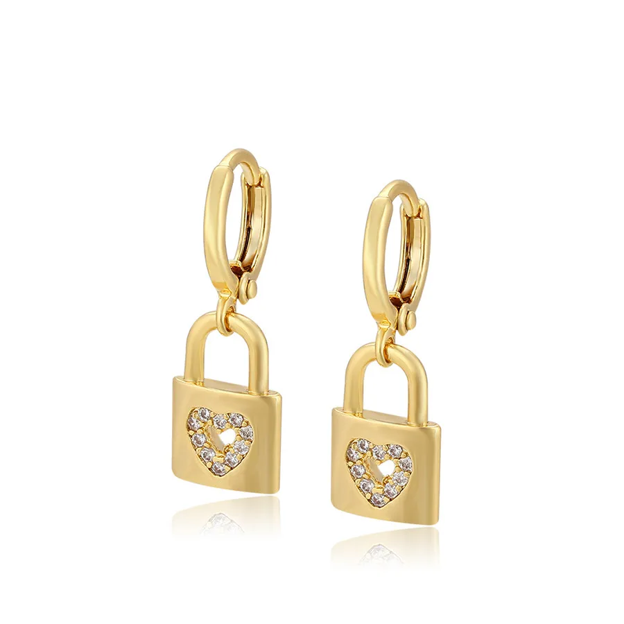 

BLE-1779 xuping jewelry fashion simple charm romantic design heart-shaped lock 14K gold-plated diamond earrings