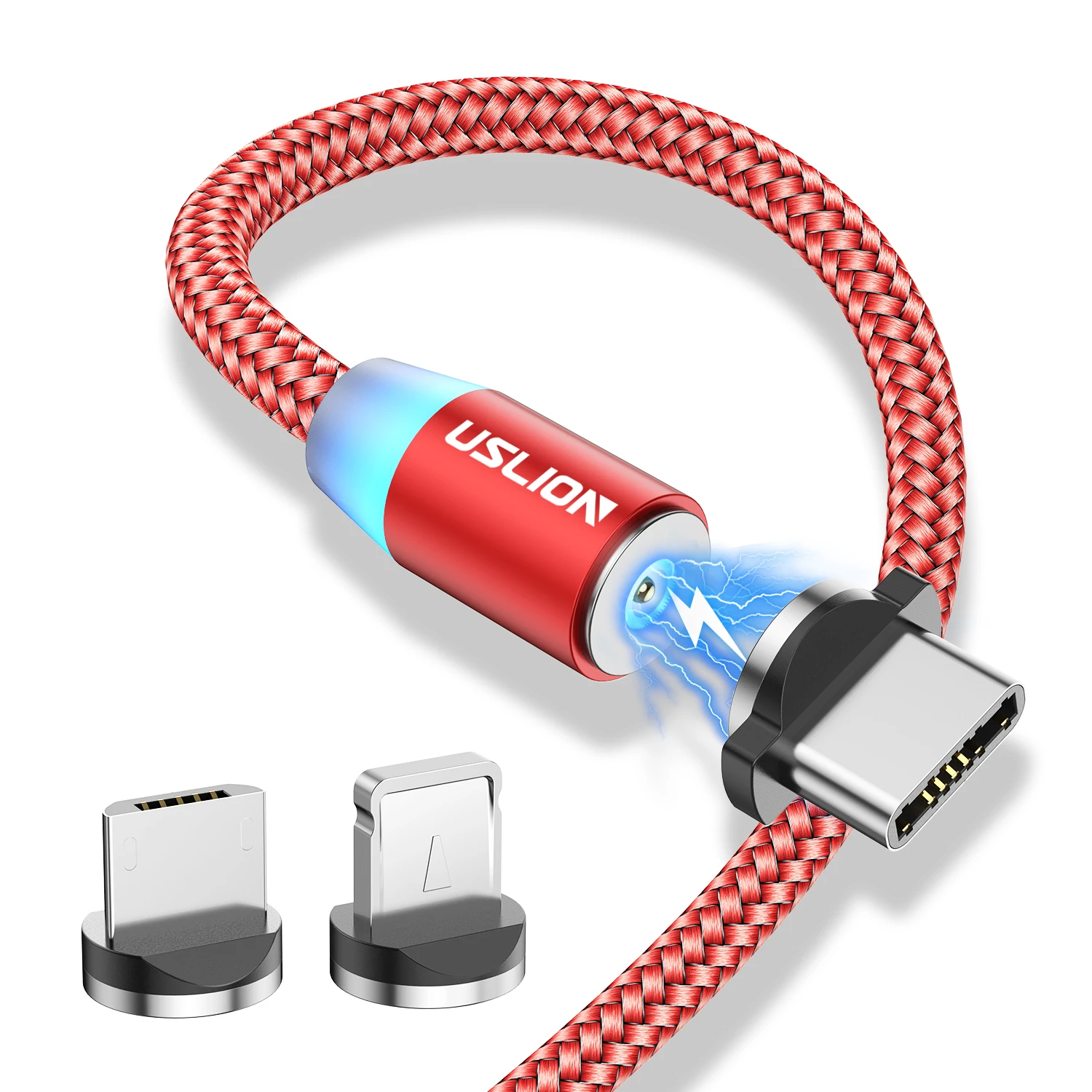 

USLION 360 Led 1M Type C Micro Magnet 3 In 1 2.4A Fast Charging Magnetic Phone Cable