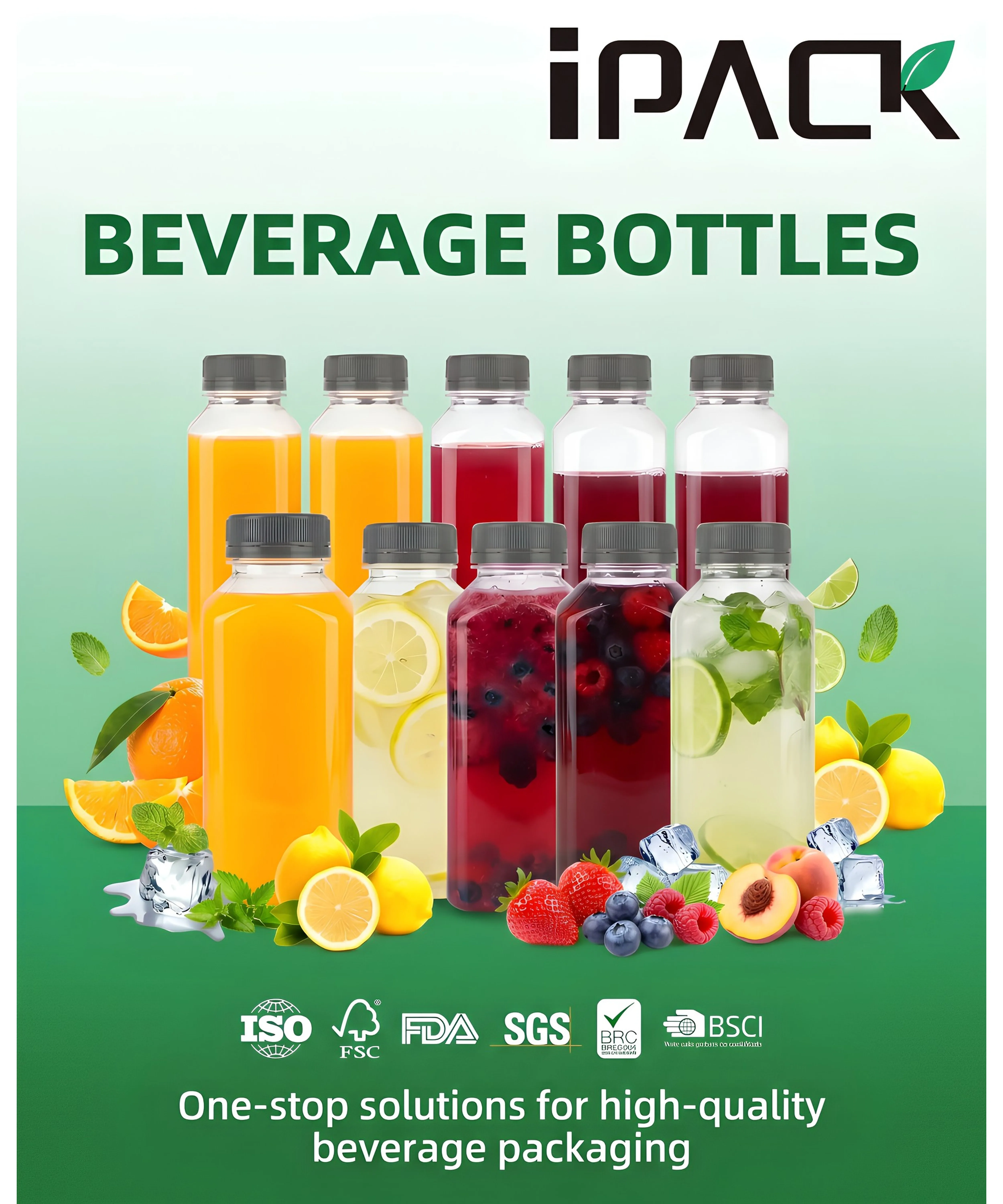Clear PET beverage bottles with caps for juice and milk tea - IPACK