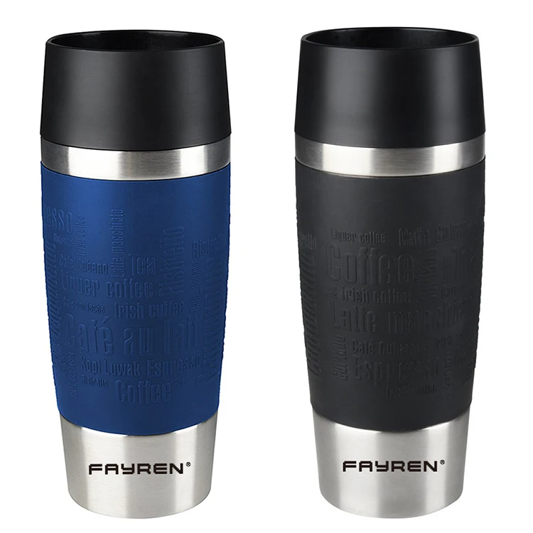 

Best Double Wall Stainless Steel Custom Metal Matte Black Vacuum insulated Thermos Travel Coffee tumbler Mug with rubber sleeves, Customized available