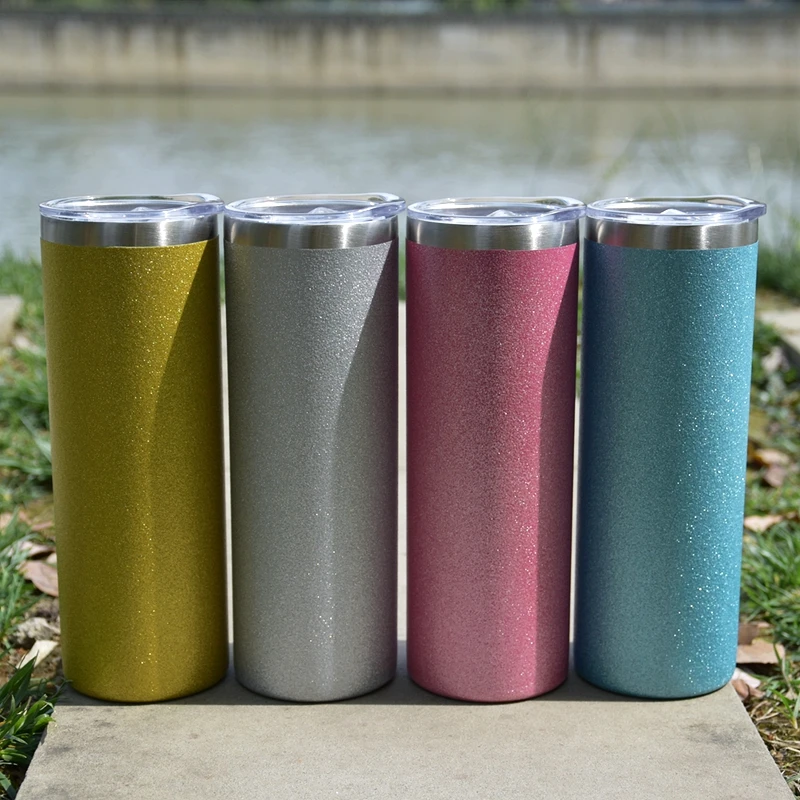 

Commercial promotion 20oz multicolor Stainless Steel sublimation Glitter skinny tumbler with lids, Customized color