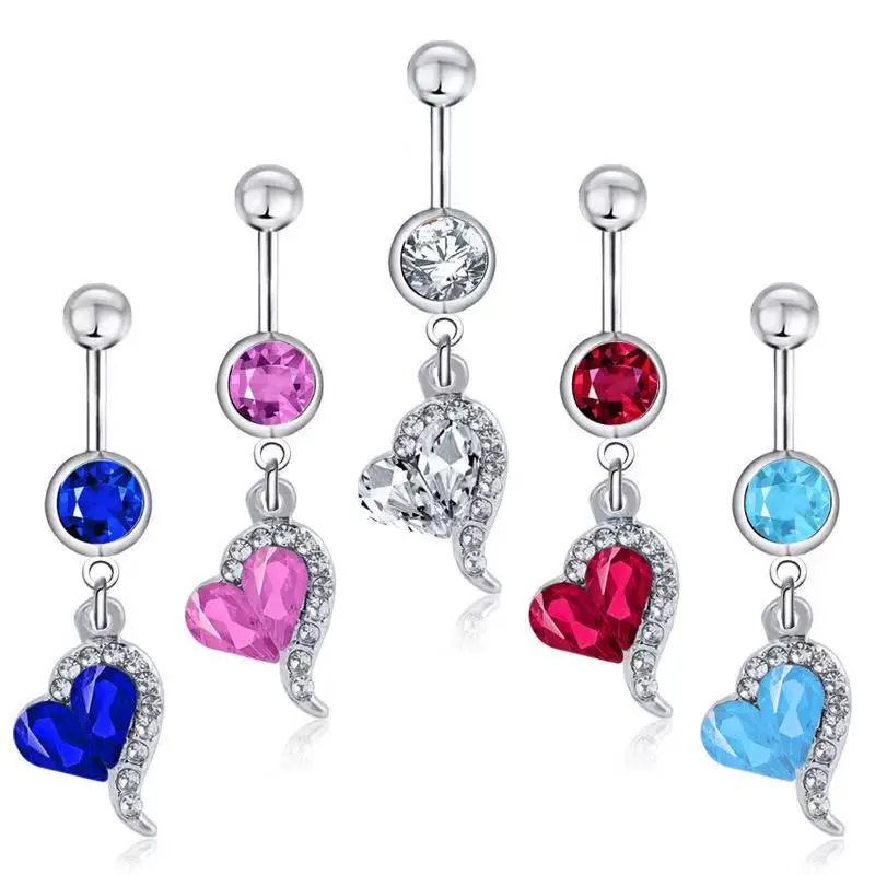 

Best selling popular piercing jewelry water drop Peach Heart Navel Ring heart shape personality fashion navel nail