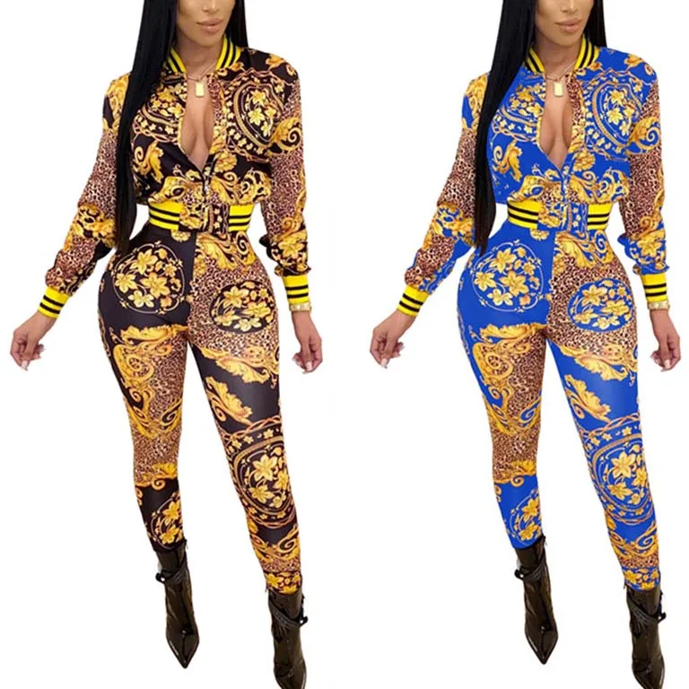 

FS0657D Fashion women casual floral prints Jumpsuit sets